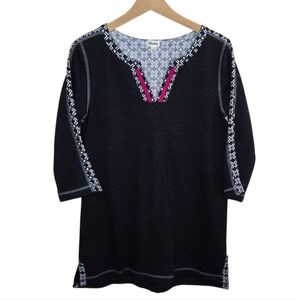 Hatley | Mixed Material 3/4 Sleeve Tunic Top Heathered Black Size Small